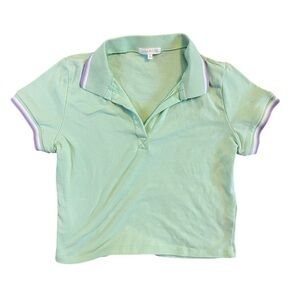 Preppy Pastel Ultra Flirt Mint Green Cropped Polo Tee – Size L